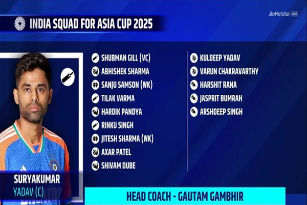 एशिया कप 2025 के लिए टीम इंडिया का ऐलान : शुभमन गिल उप कप्तान,जायसवाल और अय्यर बाहर